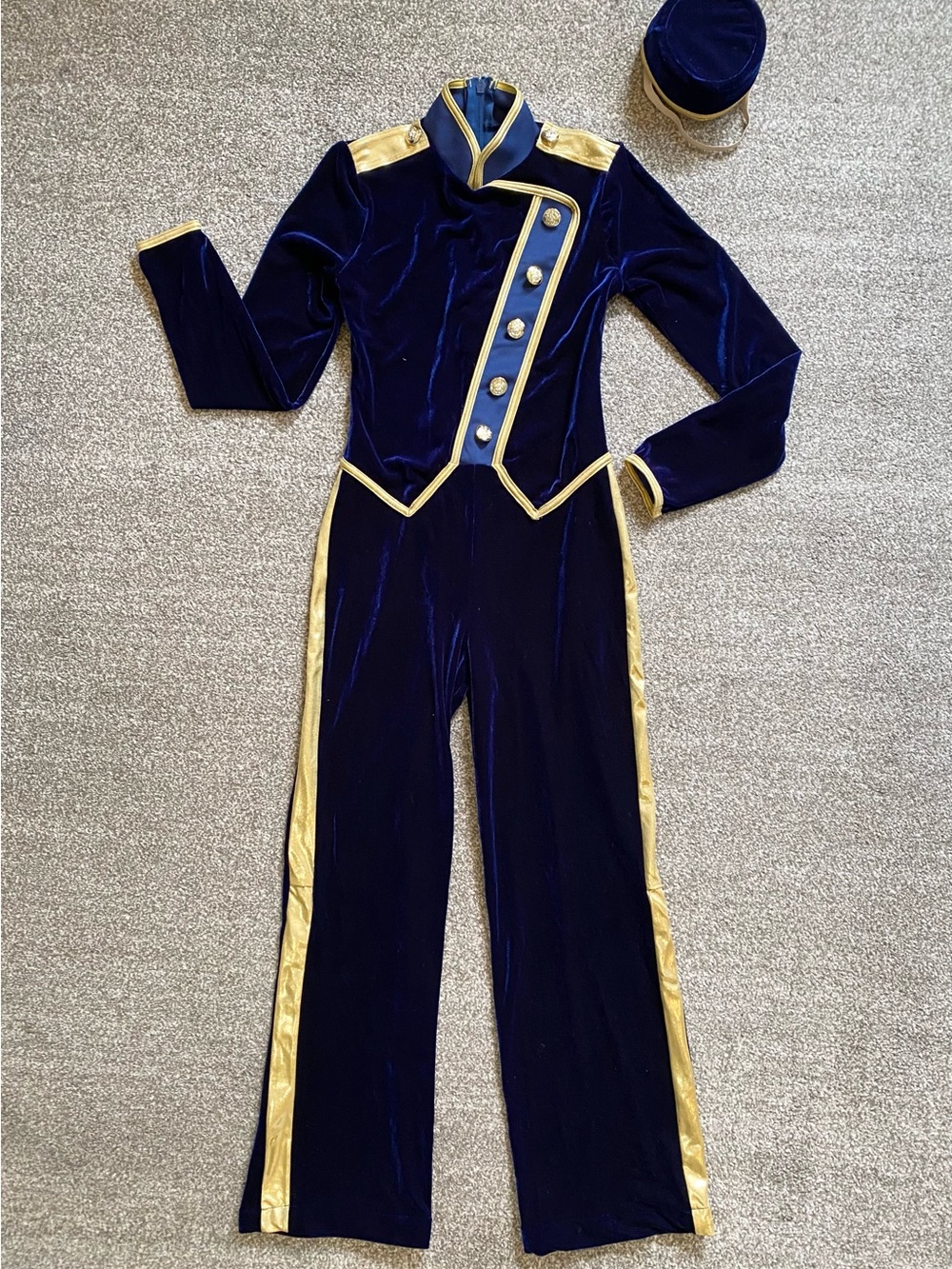 Weissman Youth Bellhop Velvet Navy Blue/Gold Dance Jumpsuit w/Hat Size LC